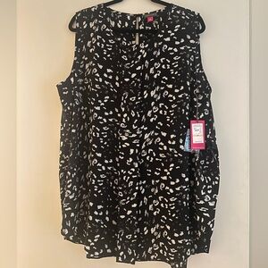 Vince Camuto Black White Leopard Print Tank Top Elegant V-Neck Size 2x NWT